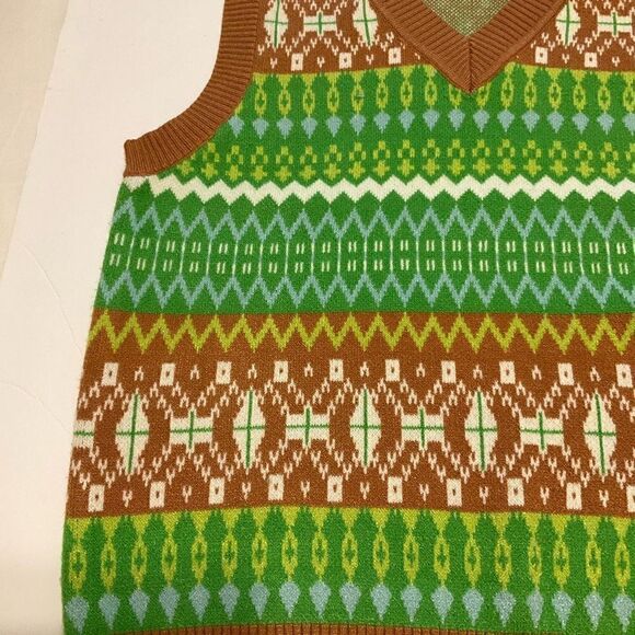 Awesome 70’s Vibe VNeck- Great Colors! Medium. Like New! Sweatervest. Goblincore - Picture 3 of 8